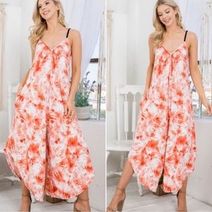 Ultra buttery soft tie dye print wide leg jumpsuit with side pockets 🌸